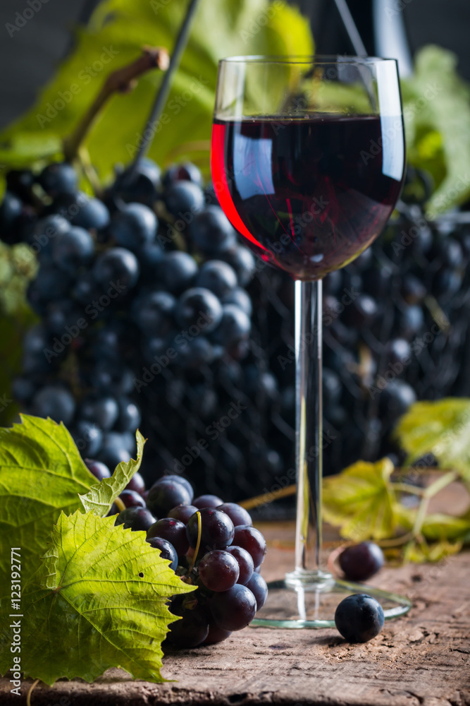 Red wine and grapes 