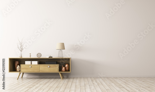 Interior with wooden sideboard 3d rendering photo