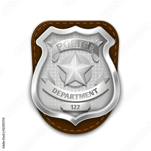 Silver steel police, security badge isolated on white background vector illustration