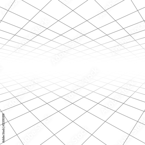 Ceiling and floor tile texture, 3d lines in perspective vision vector abstract geometric background