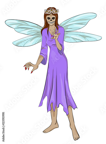 Isolated terrible witch-fairy with wings