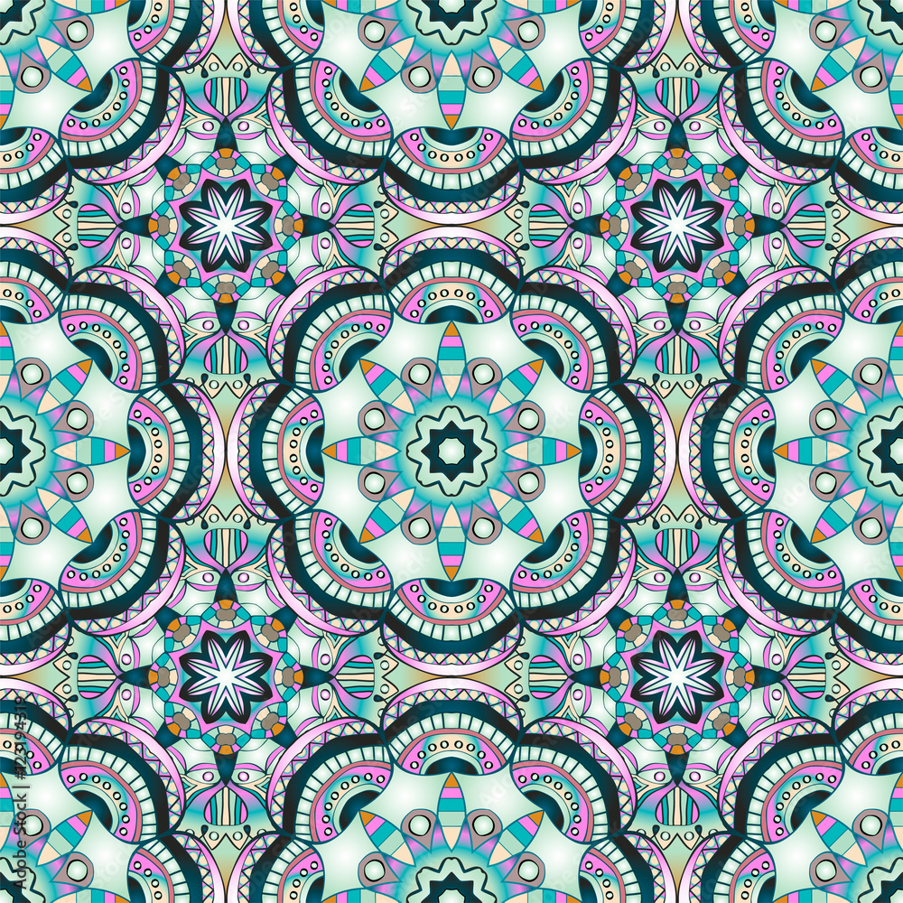 Seamless pattern with mandalas in modern nacre colors, trend of 2017 . Vector background