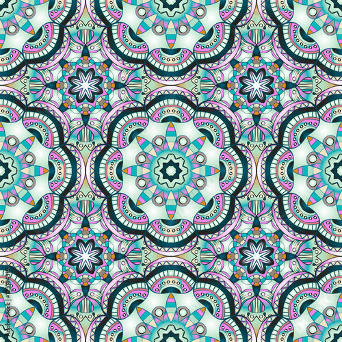 Seamless pattern with mandalas in modern nacre colors, trend of 2017 . Vector background © mila_1989