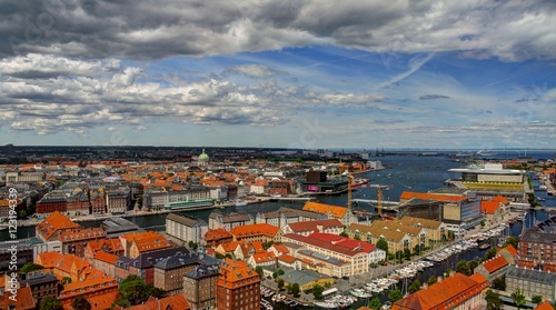 Panoramic aerial cityscape of Copenhagen city, Denmark
