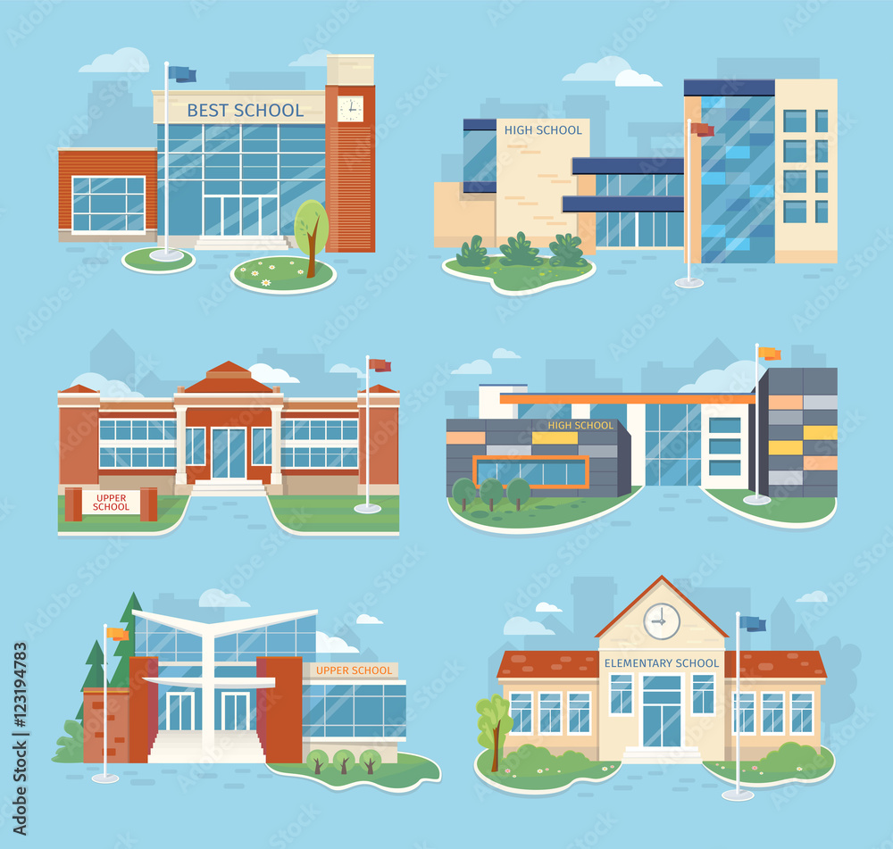 Set of School Buildings Vector Illustrations 