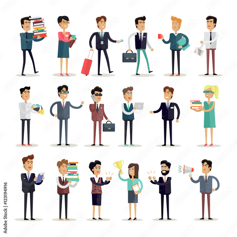Set of Business Characters Vector in Flat Design.