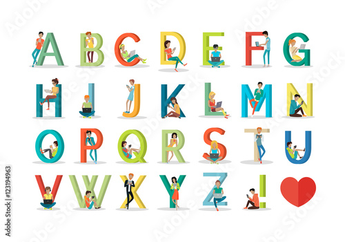 English Alphabet with Humans Use Modern Technology