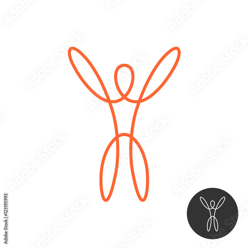 Happy motivated man with hands up linear logo