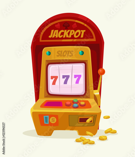Slot machine with 777 and money. Vector flat cartoon illustration
