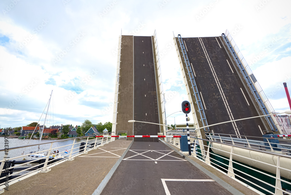 Fototapeta premium Drawbridge is opening in Zaandam, Netherlands