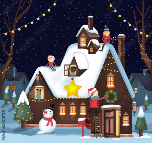 Decorating a winter house for Christmas