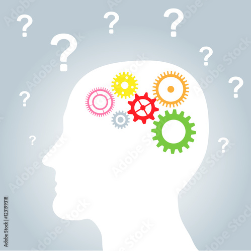 Vector illustration of head silhouette with gears mechanism as brains