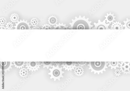White gears overlapping banner advertisement on gray background Vector