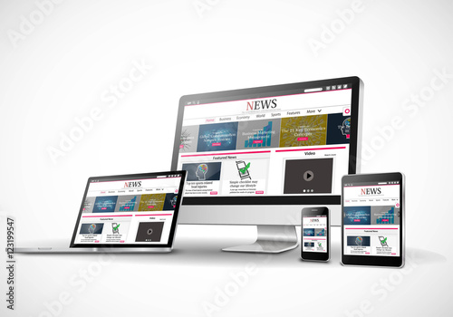 Digital devices with responsive news website Vector