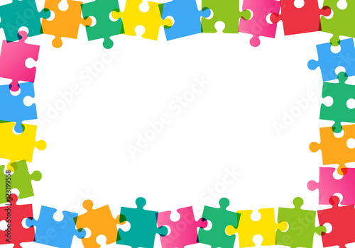 Colorful puzzle frame on white background Vector