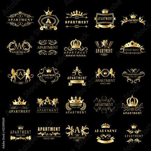 Apartment Logo Set - Isolated On A Black Background - Vector Illustration, Graphic Design. For Web,Websites,Print,Presentation Templates,Mobile Applications And Promotional Materials