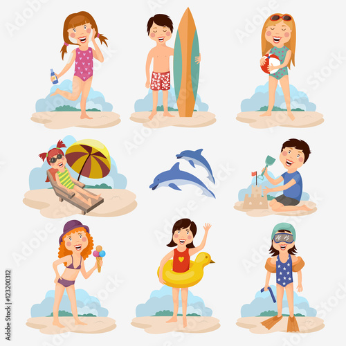 children on the beach , children's games , children play , sand , vector graphics