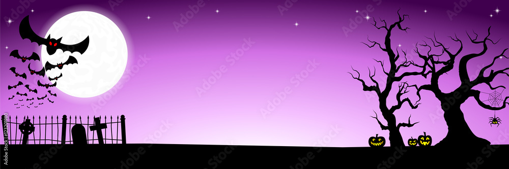 Fototapeta premium banner with bats against the full moon