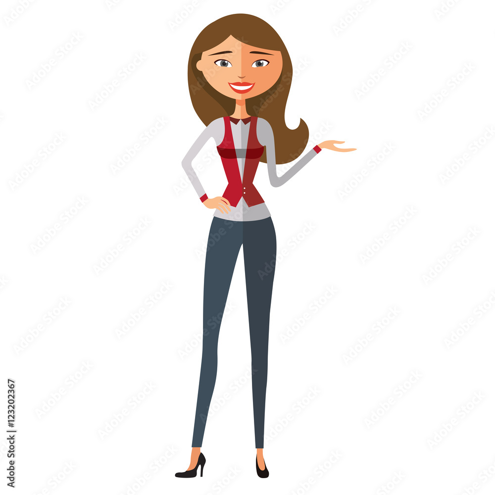 Smiling blond business woman presents something vector flat cartoon illustration Smiling blond business woman presents something vector flat cartoon illustration