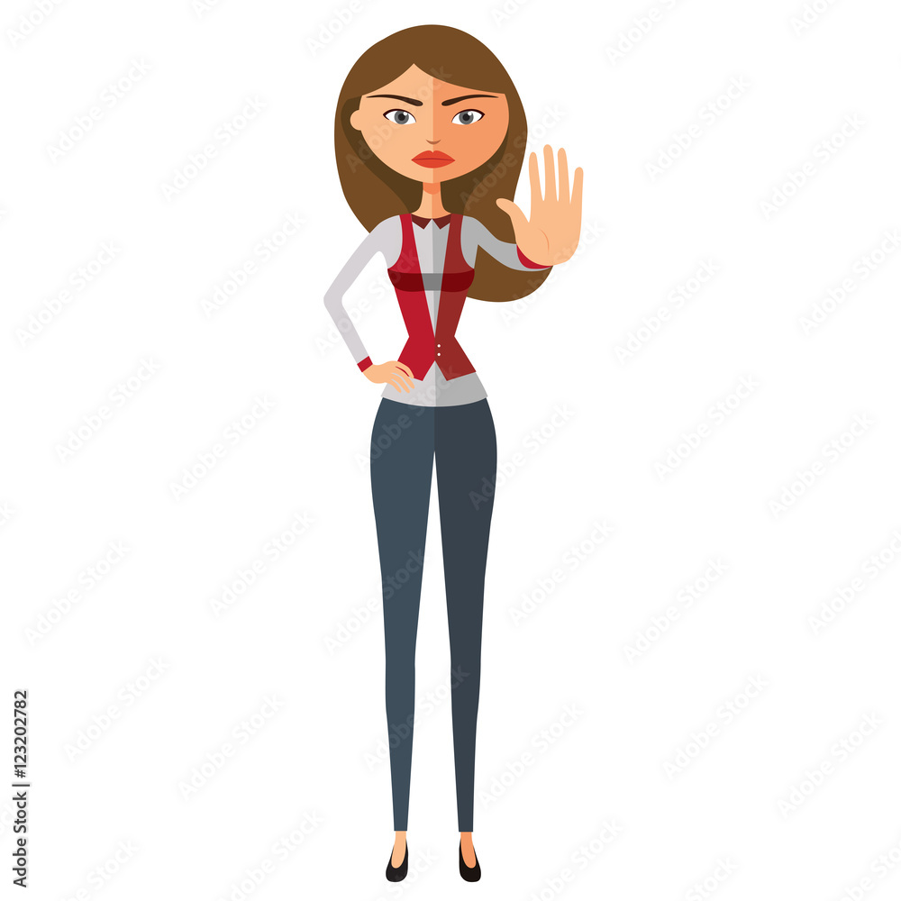 Business woman showing stop gesture with hand isolated on white background vector illustration Business woman showing stop gesture with hand isolated on white background vector illustration