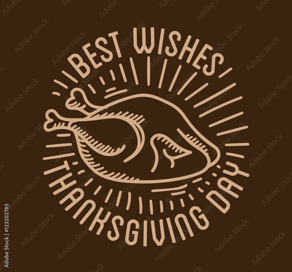 Label design template to Thanksgiving Day. Black icon with turkey for banner and invitation. Vector tag, stickers  badge  symbol  fall holiday.