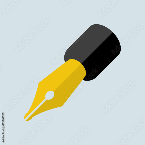 Icono plano pluma color en fondo azul