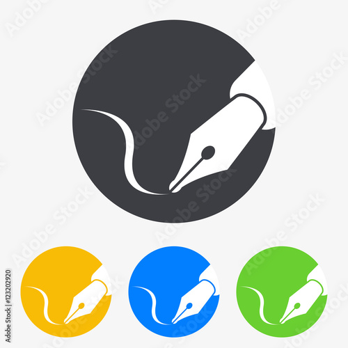 Icono plano pluma escribiendo en circulo varios colores