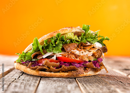close up of kebab sandwich