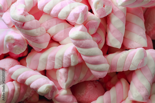 Pink American twisted marshmallow closeup.