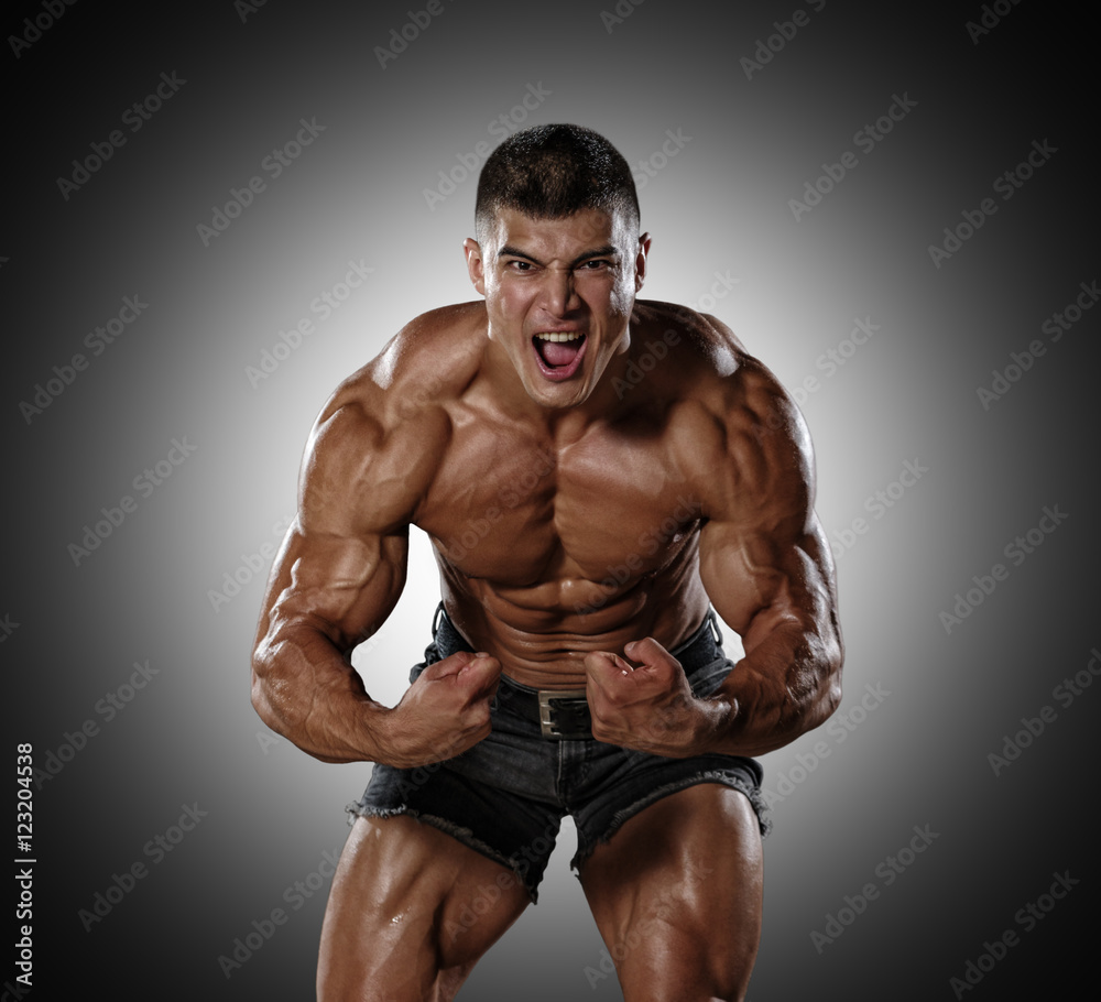 Muscular man showing aggression