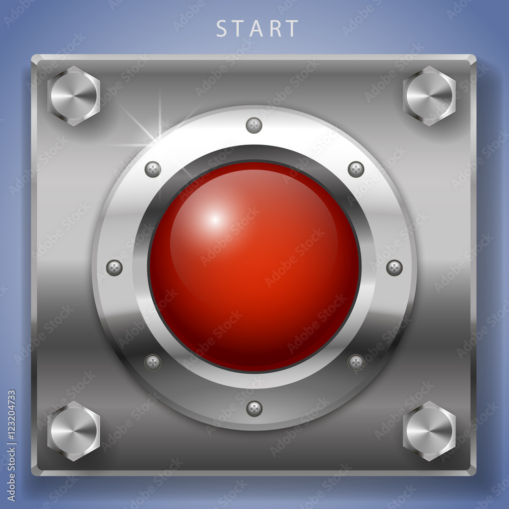 Big red round button ignition, turn on or start. Vector graphics Big red round button ignition, turn on or start. Vector graphics