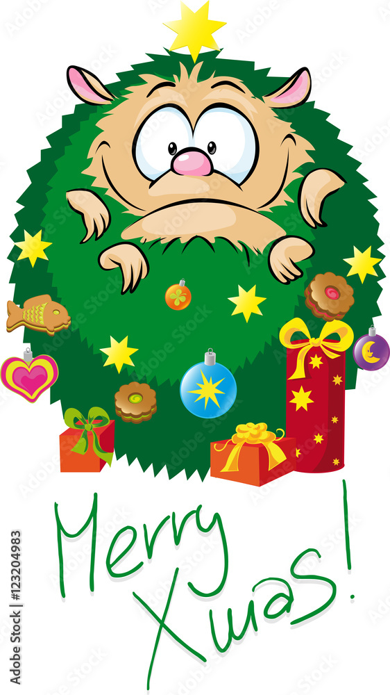 adorable hedgehog dressed as a Christmas tree - vector illustration adorable hedgehog dressed as a Christmas tree - vector illustration