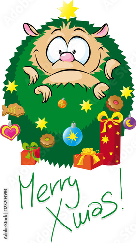 adorable hedgehog dressed as a Christmas tree - vector illustration