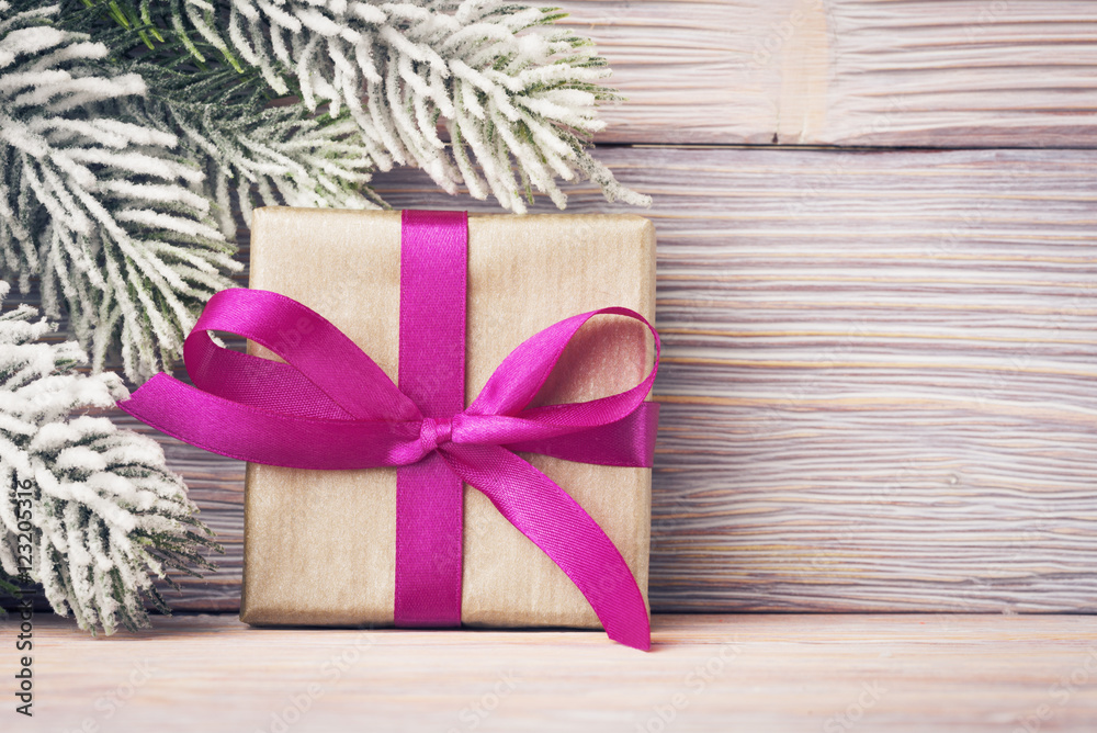 Open gift box over Xmas background Open gift box over Xmas background