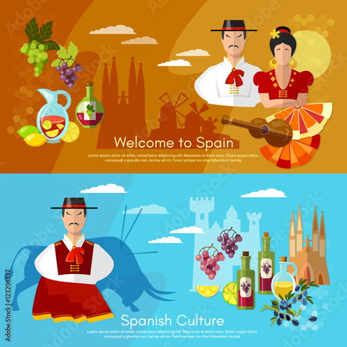 Spain banners traditions and culture spanish attractions people