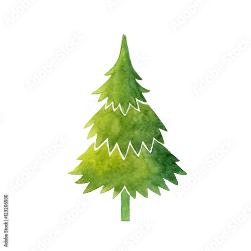 Christmas tree watercolor vector illustration.