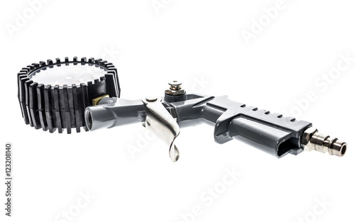 Air compressor gun with manometer isolated on a white background