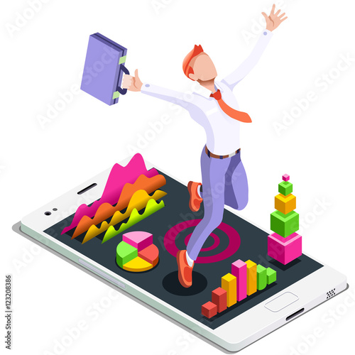 Isometric people isolated Businessman. Business success applicant white man candidate research infographic. Target Job Now Hiring concept. HR role & ambition. Businesspeople 3D character ambitious win