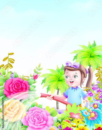 Girl watering flower
