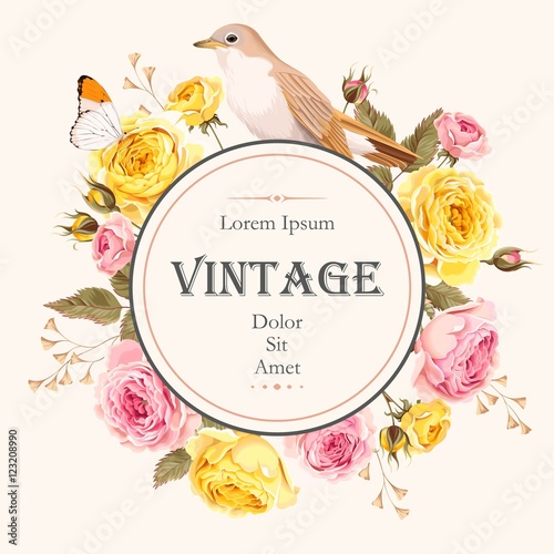 Card with roses and bird