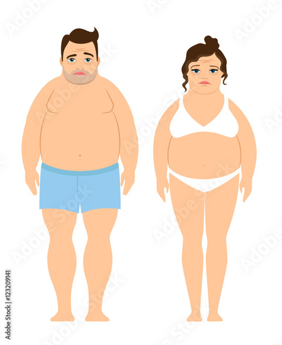 Overweight man and woman icons on white background. Diet and lifestyle ector illustration