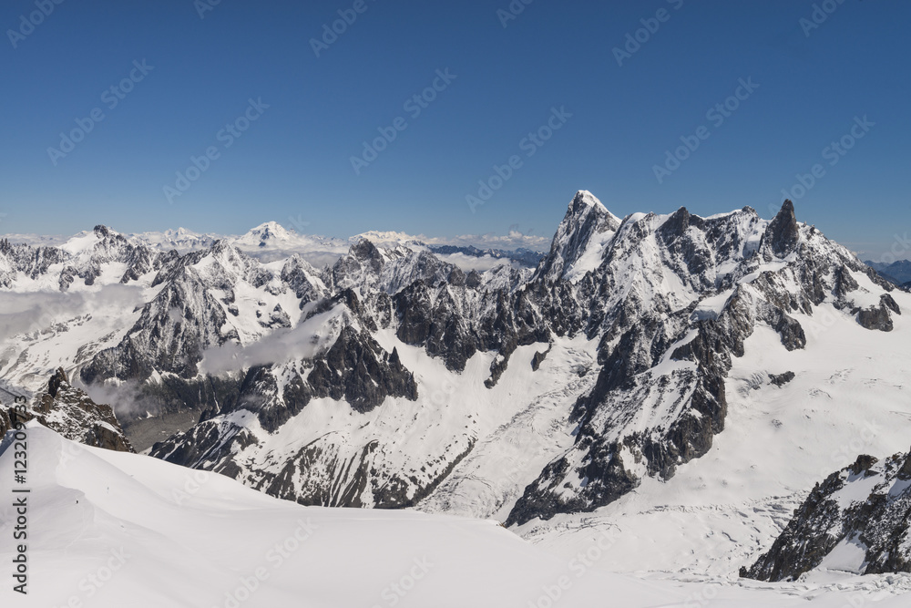 Le massif du Mont-blanc vu depuis l'aiguille du midi à 3800 m d
