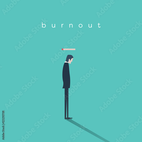 Burnout syndrome concept with a businessman without energy at work. Business vector abstract.