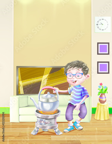 Boy with kettle