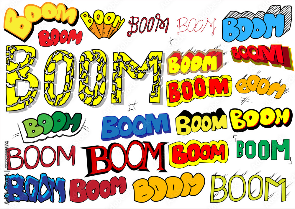 Fototapeta premium Boom collection, comic book style words on white background.