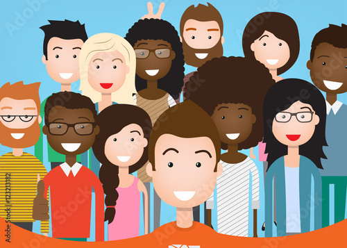 People Group Taking Selfie Photo On Smart Phone Mix Race Vector Illustration
