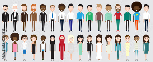 Set of diverse business people isolated on white background. Different nationalities and dress styles. Cute and simple flat cartoon style