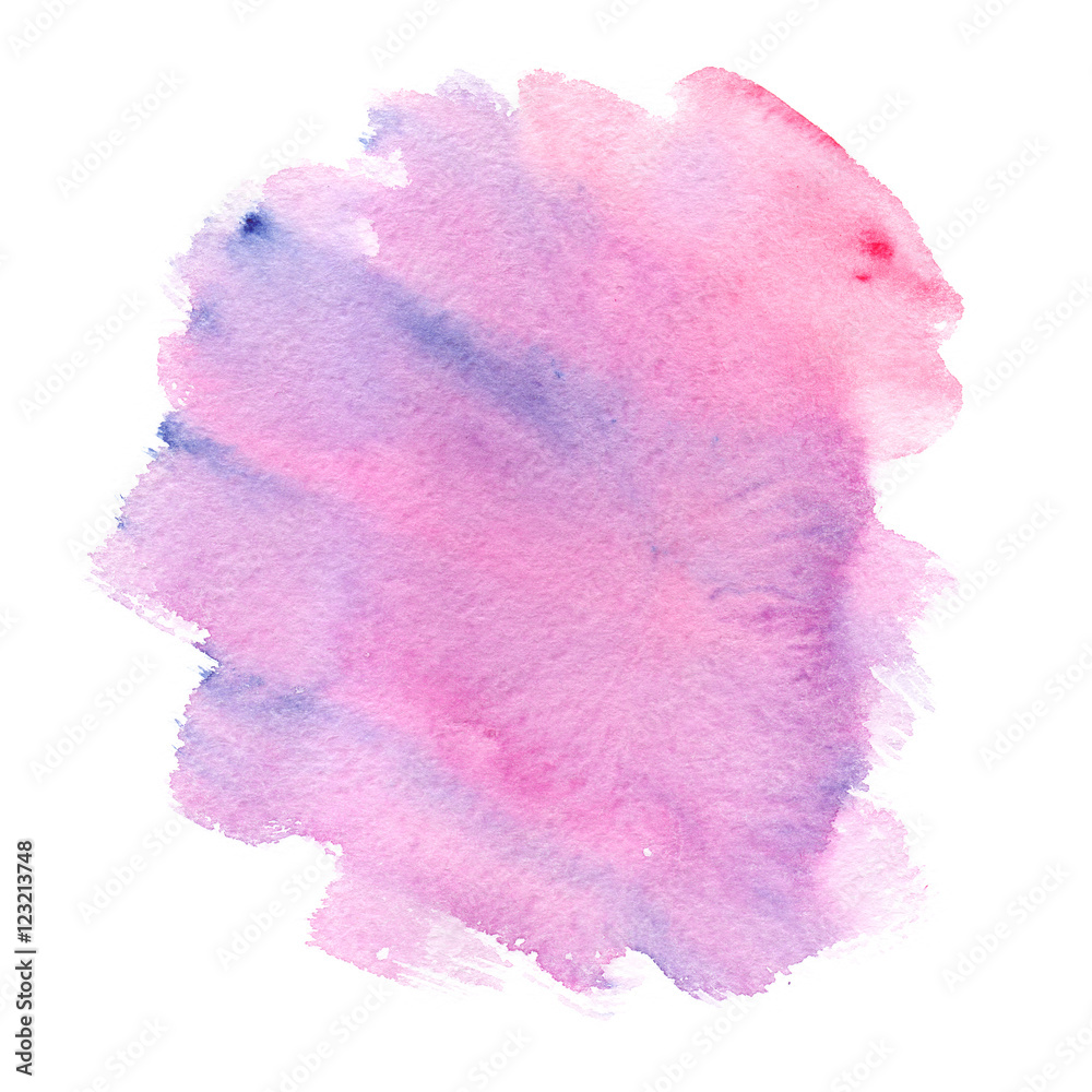 Pastel pink and purple stain painted in watercolor on clean white background