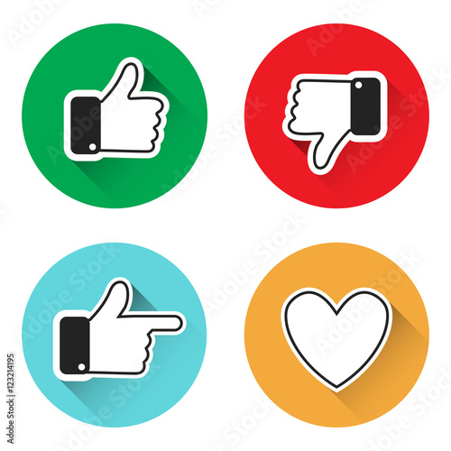 Set of thumbs up icons thumbs down, like icons on a grey background. Thumbs up and down. Simple buttons with user feedback for social network, mobile app or web site design
