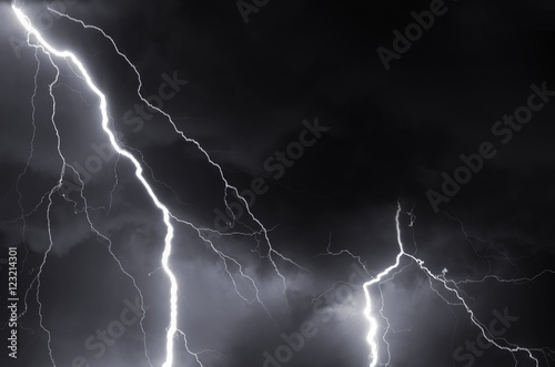 Thunder, lightnings and storm in summer night